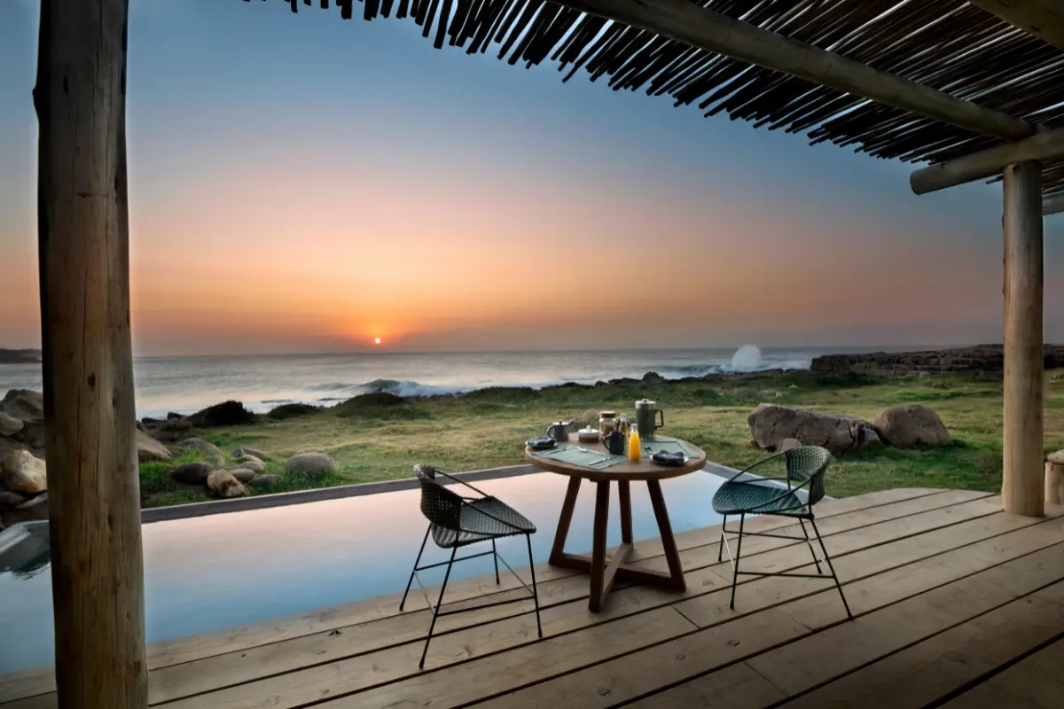 Breakfast served on the private deck beside the plunge pool at sunrise