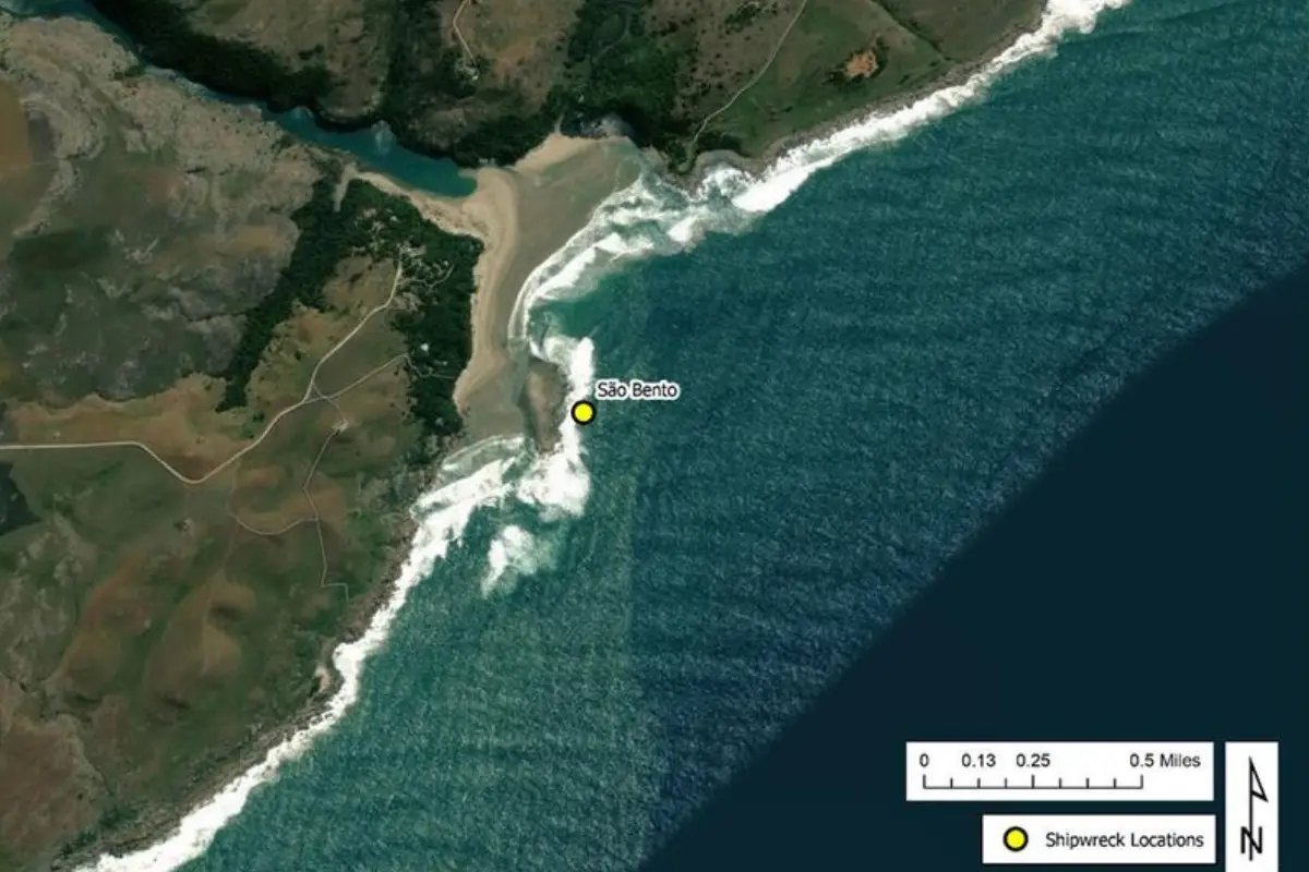 Aerial view of the exact spot where the São Bento shipwreck took place