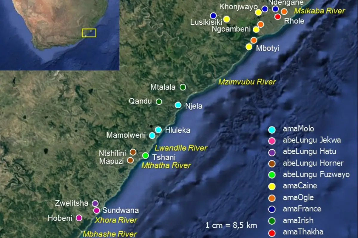 A map showing the different clans formed by the survivors of European shipwrecks