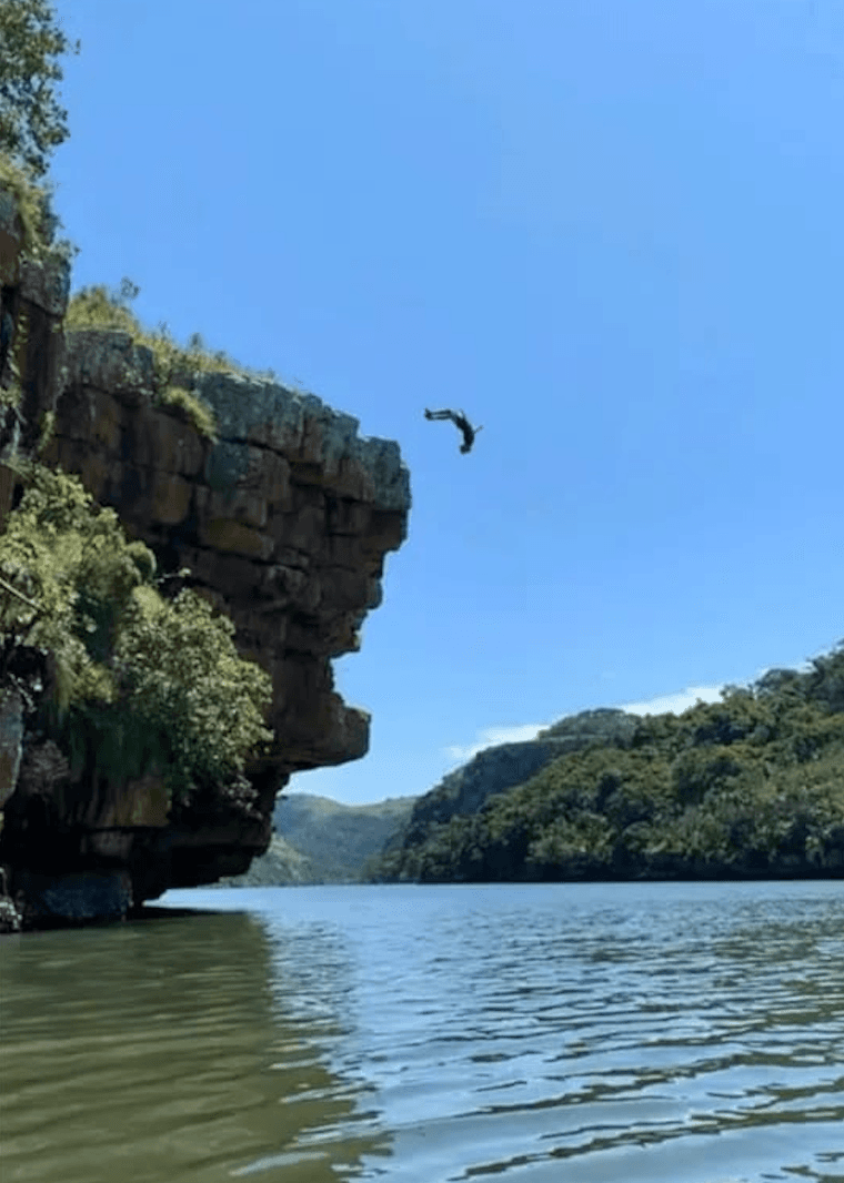 Jumping off Suicide Rock on the Mtentu River
