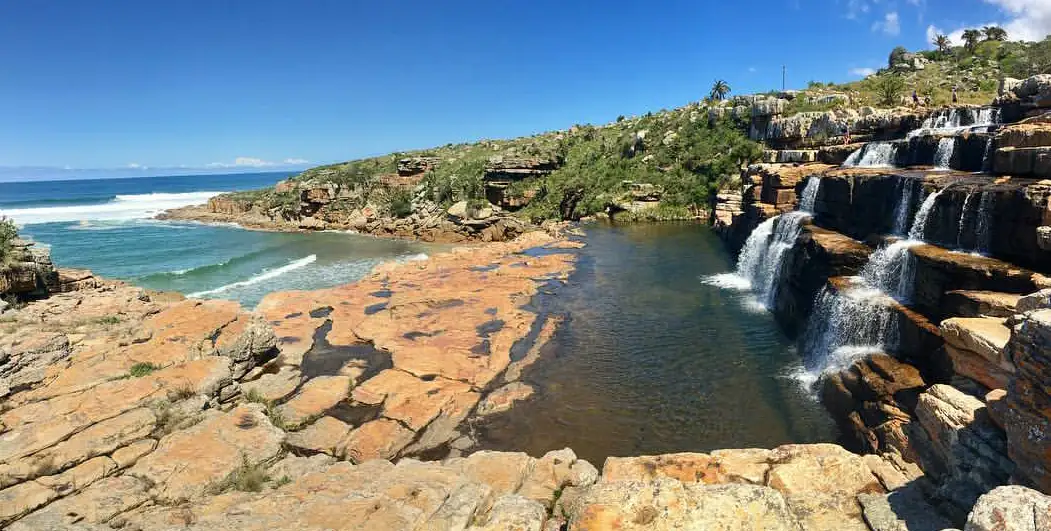 Mkambati waterfalls cascading into the ocean