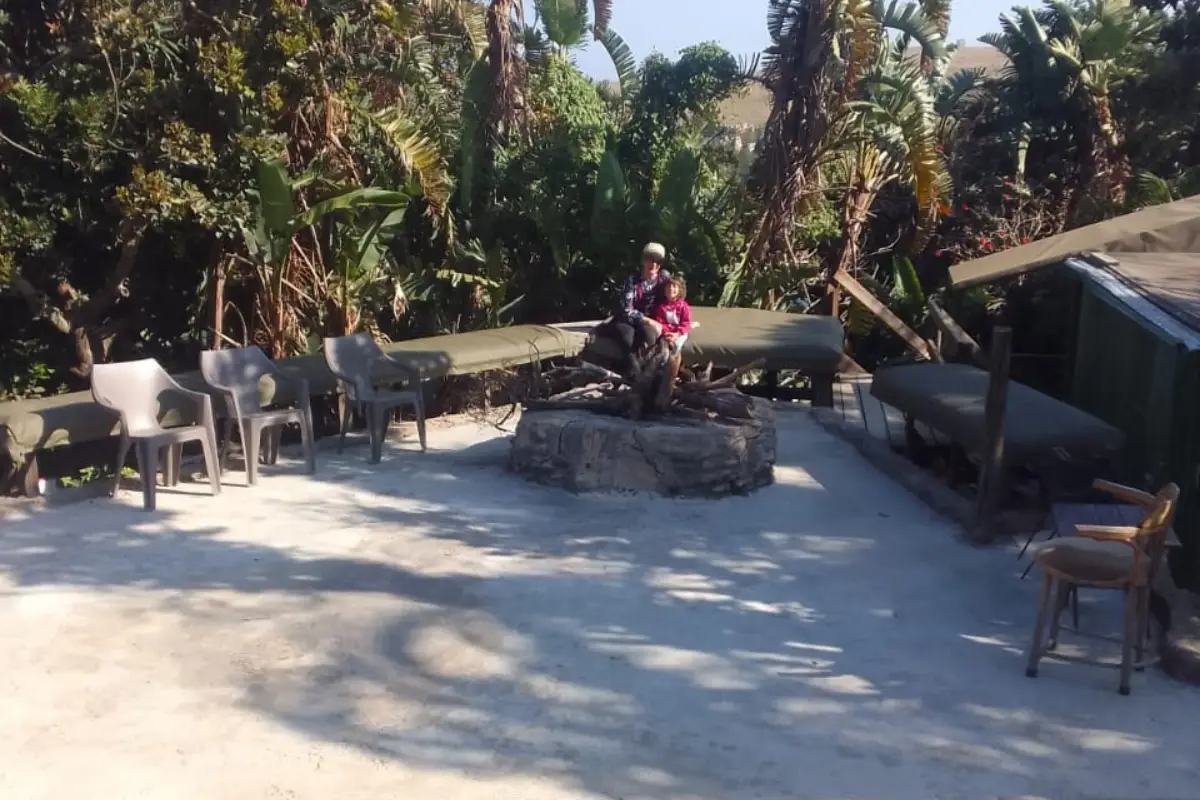 Elena and Amelia at the new fire pit at Mtentu Lodge