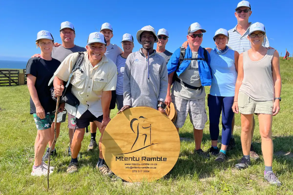 Hike group with the Mtentu Ramble sign