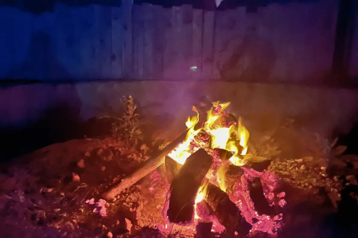 Campfire burning at night