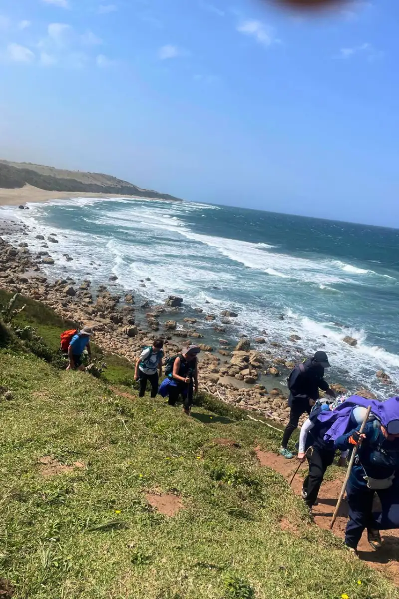 Hikers on the coastal trail along the Wild Coast