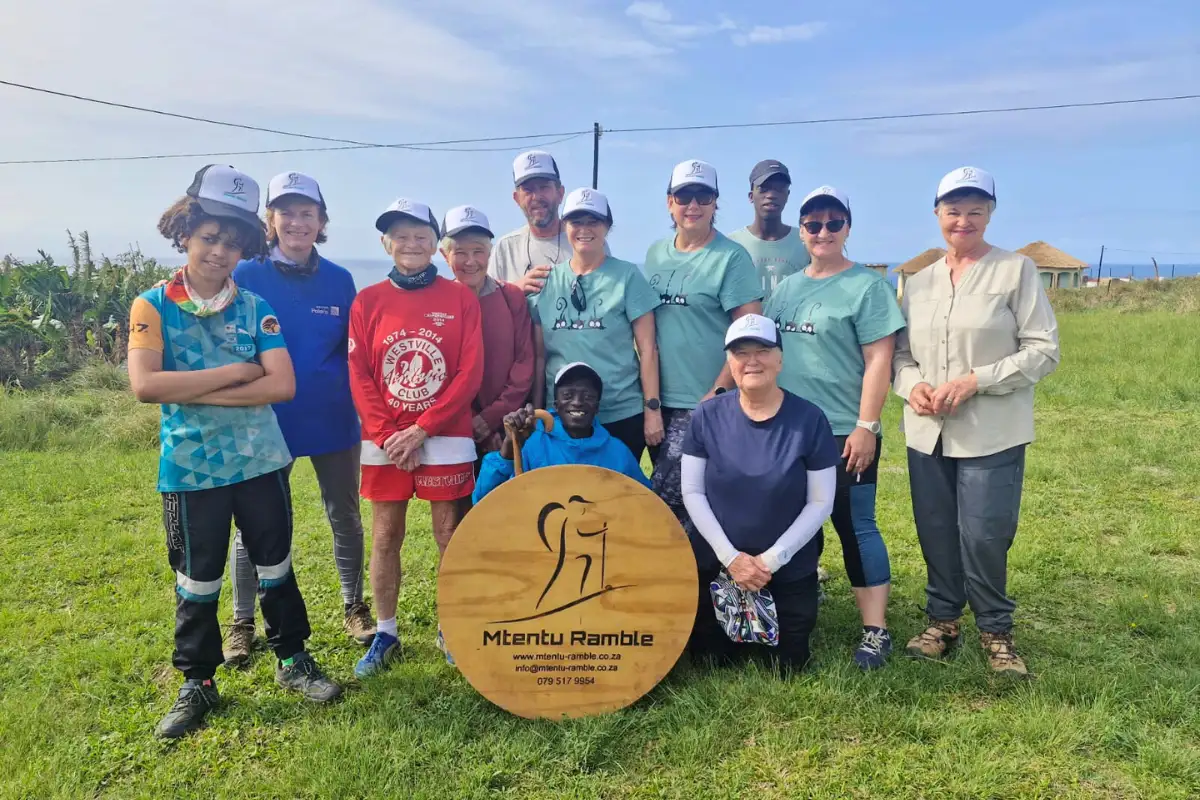 The hiking group with the Mtentu Ramble sign