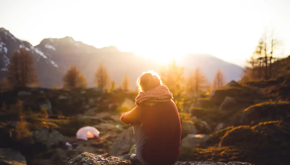 Solo hiker watching sunset South Africa